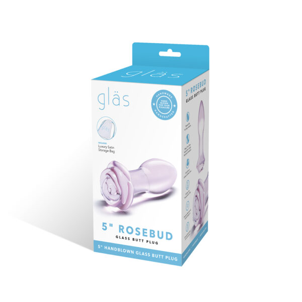 5" Rosebud Glass Butt Plug Pink