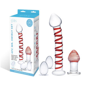 4Pc Mr. Swirly Set With Glass Kegal Balls And 3.25" Butt Plug