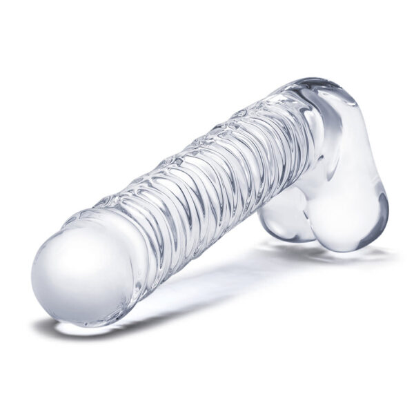 Glas 8'' Realistic Ribbed Glass G-Spot Dildo With Balls - Image 2