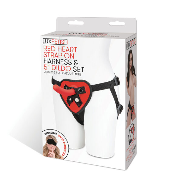 Red Heart Strap On Harness & 5" Dildo Set