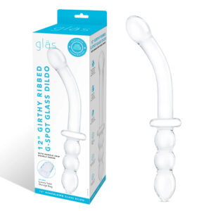 Glas 12" Girthy Ribbed G-Spot Glass Dildo With Handle Grip Double Ended