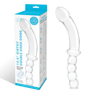 Glas 12.5" Girthy Double Sided Dong With Anal Bead Grip Handle