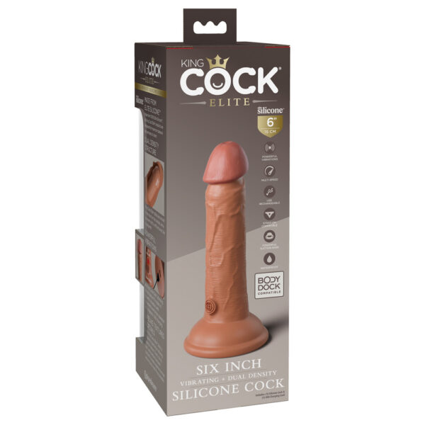 King Cock Elite 6" Dual Density Vibe Silicone Cock Tan - Image 3