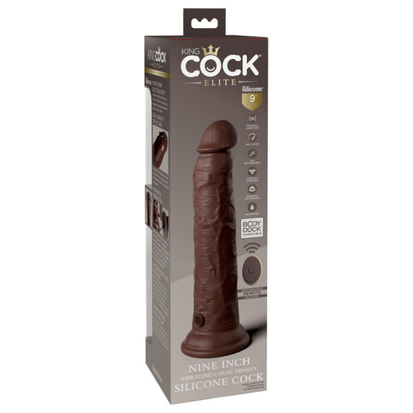 King Cock Elite 9" Dual Density Vibe Silicone Cock Brown - Image 3