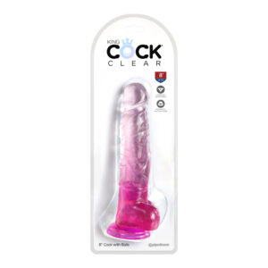 King Cock Clear 8" With Balls Pink