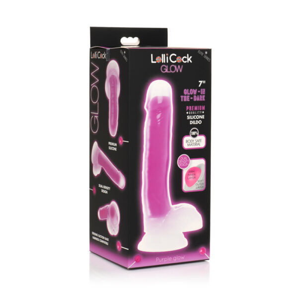 Lollicock 7'' Glow-In-The-Dark Silicone Dildo W/ Balls Purple