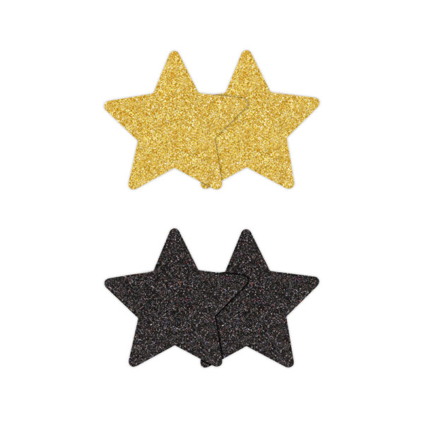 Pretty Pasties Glitter Stars Black/Gold 2 Pair - Image 2