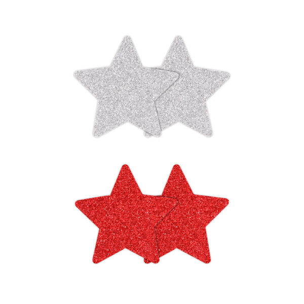 Pretty Pasties Glitter Stars Red/Silver 2 Pair - Image 2
