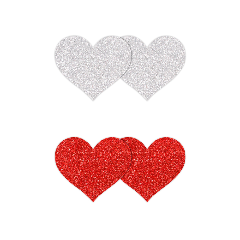 Pretty Pasties Glitter Hearts Red/Silver 2 Pair 2 Pretty Pasties Glitter Hearts Red/Silver 2 Pair - Image 2