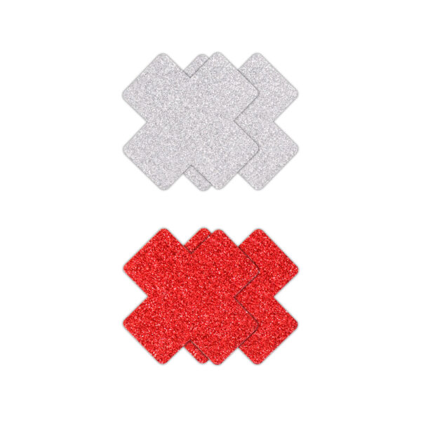 Pretty Pasties Glitter Cross Red/Silver 2 Pair - Image 2
