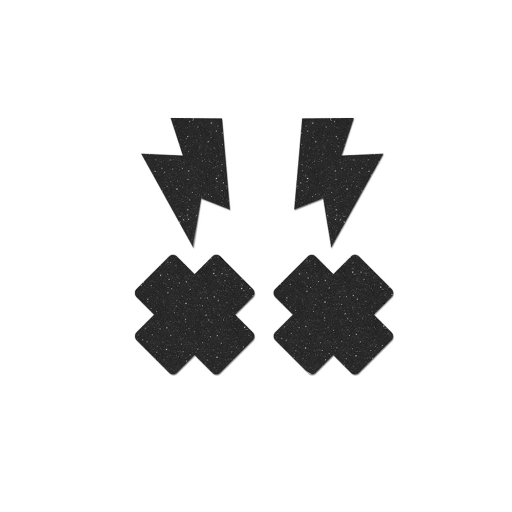 Fashion Pasties Set Black Glitter Lightning Bolt Cross 2 Fashion Pasties Set Black Glitter Lightning Bolt Cross - Image 2