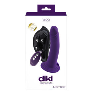 Diki Rechargeable Vibrating Dildo With Harness Deep Purple