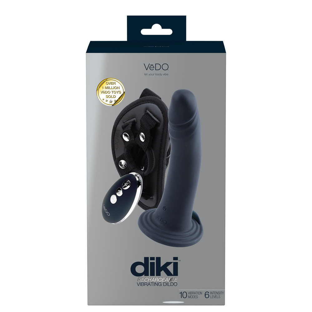 Diki Rechargeable Vibrating Dildo With Harness Just Black 1 Diki Rechargeable Vibrating Dildo With Harness Just Black