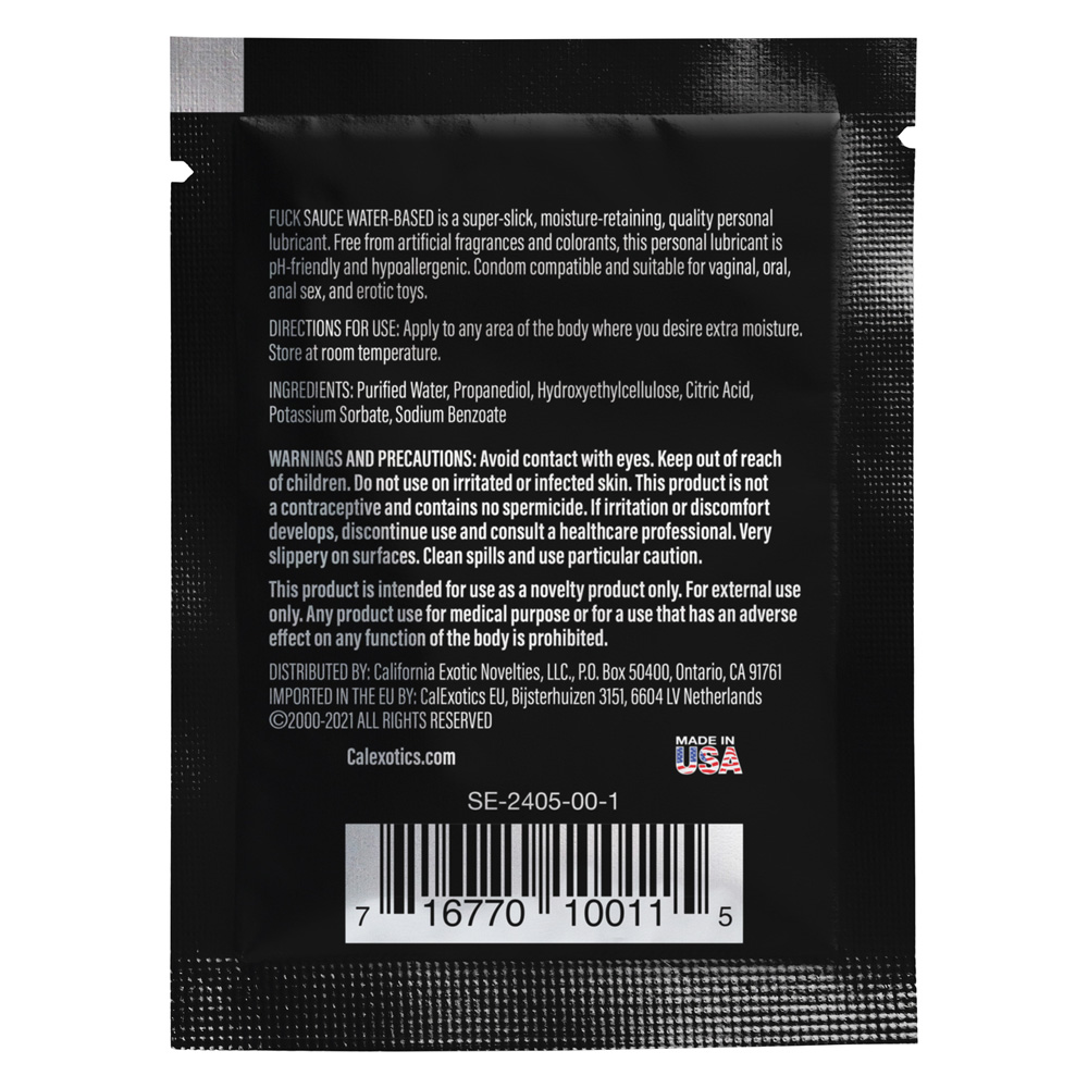 Fuck Sauce Water-Based Personal Lubricant .08 oz. Sachet 250 Piece Prepack 2 Fuck Sauce Water-Based Personal Lubricant .08 oz. Sachet 250 Piece Prepack - Image 2
