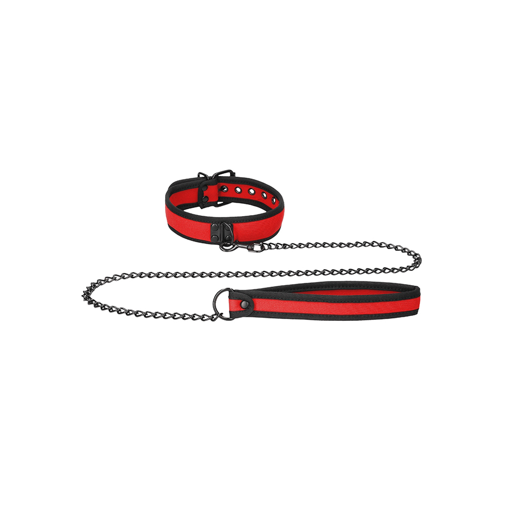 Ouch! Neoprene Collar With Leash Red 2 Ouch! Neoprene Collar With Leash Red - Image 2