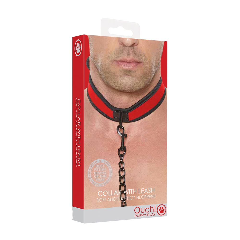 Ouch! Neoprene Collar With Leash Red 1 Ouch! Neoprene Collar With Leash Red
