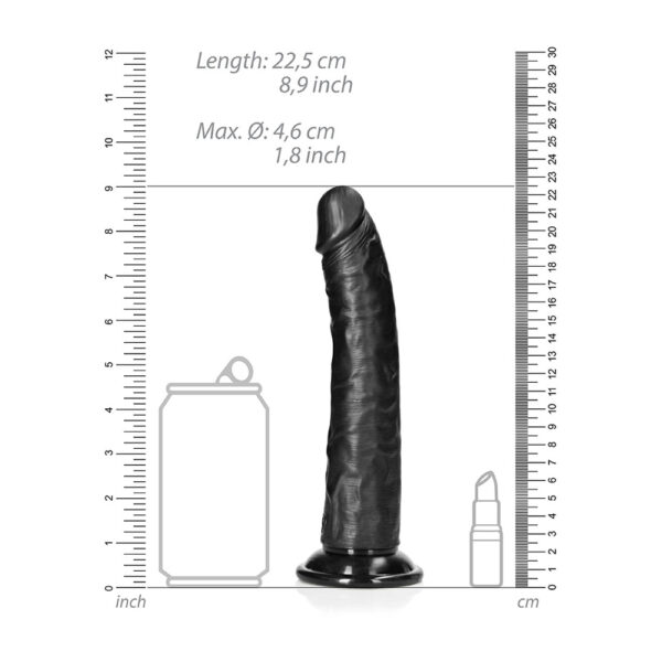 Slim Realistic Dildo Without Balls With Suction Cup 8'' Black - Image 3