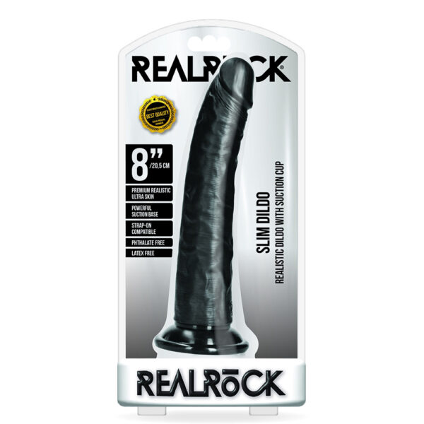 Slim Realistic Dildo Without Balls With Suction Cup 8'' Black