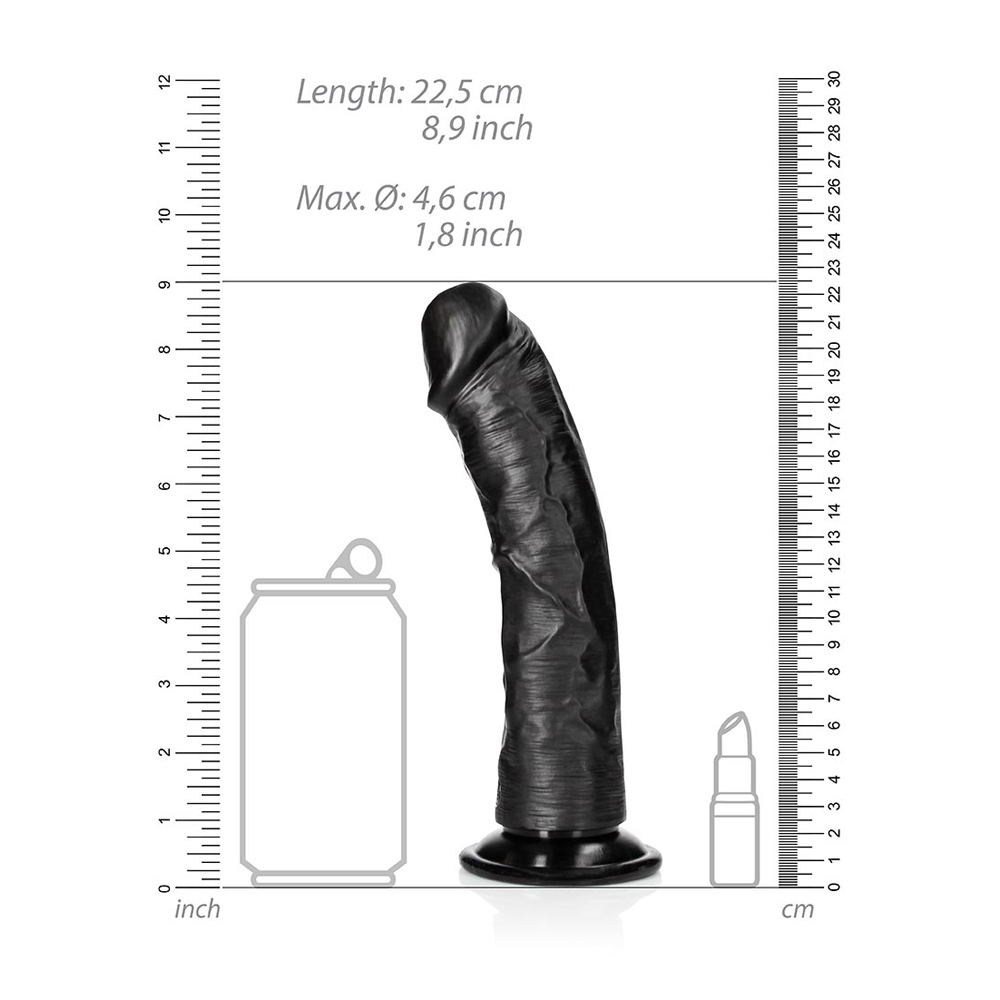 Curved Realistic Dildo Without Balls With Suction Cup 8'' Black 3 Curved Realistic Dildo Without Balls With Suction Cup 8'' Black - Image 3