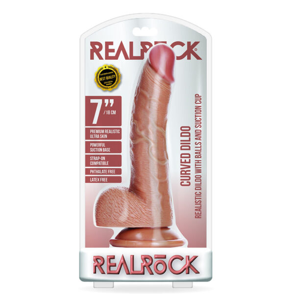 Curved Realistic Dildo With Balls And Suction Cup 7'' Tan
