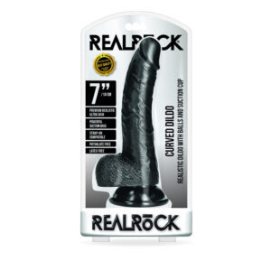 Curved Realistic Dildo With Balls And Suction Cup 7'' Black