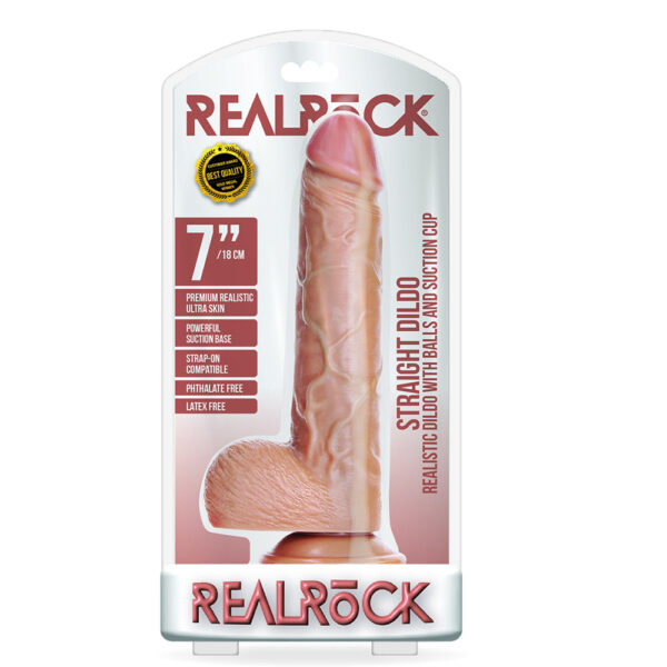 Straight Realistic Dildo With Balls And Suction Cup 7'' Tan
