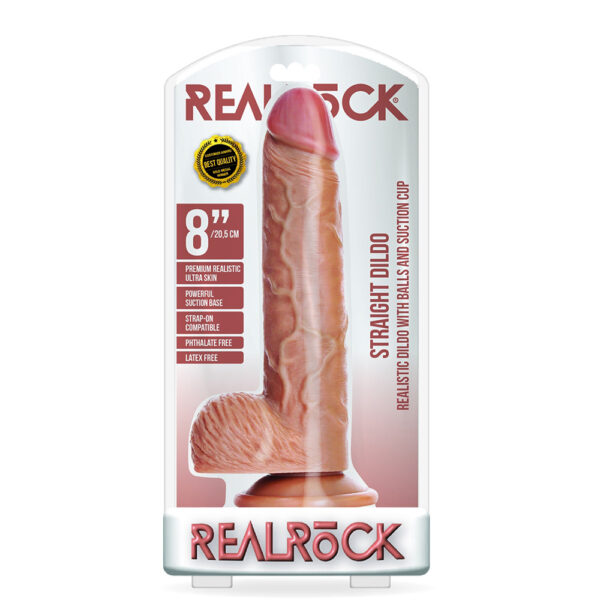Straight Realistic Dildo With Balls And Suction Cup 8'' Tan