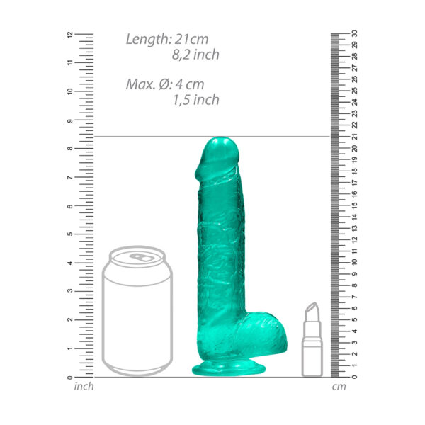 Realistic Dildo With Balls 8" Turquoise - Image 3