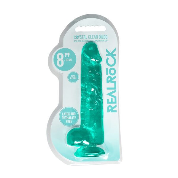 Realistic Dildo With Balls 8" Turquoise