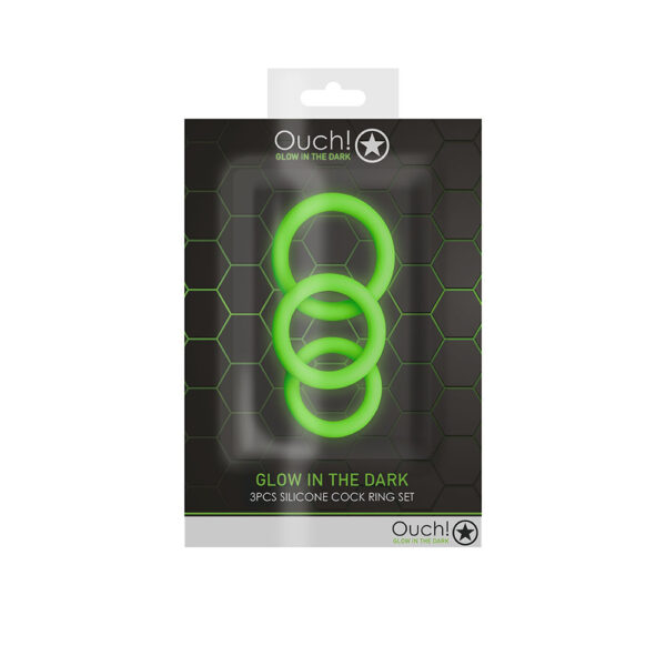 Ouch! 3 Pcs Cock Ring Set Glow In The Dark