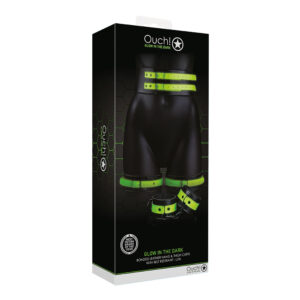 Ouch! Thigh Cuffs With Belt And Handcuffs Glow In The Dark L/Xl
