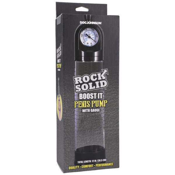 Rock Solid Boost It Penis Pump With Gauge Black/Clear