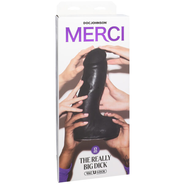 Merci The Really Big Dick 12" With Xl Removable Vac-U-Lock Suction Cup Ultraskyn Black