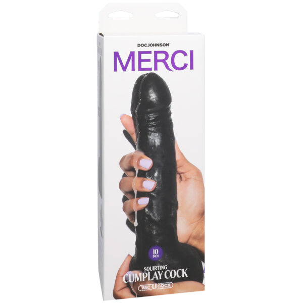 Merci Squirting Cumplay Cock 10" With Removable Vac-U-Lock Suction Cup Ultraskyn Black