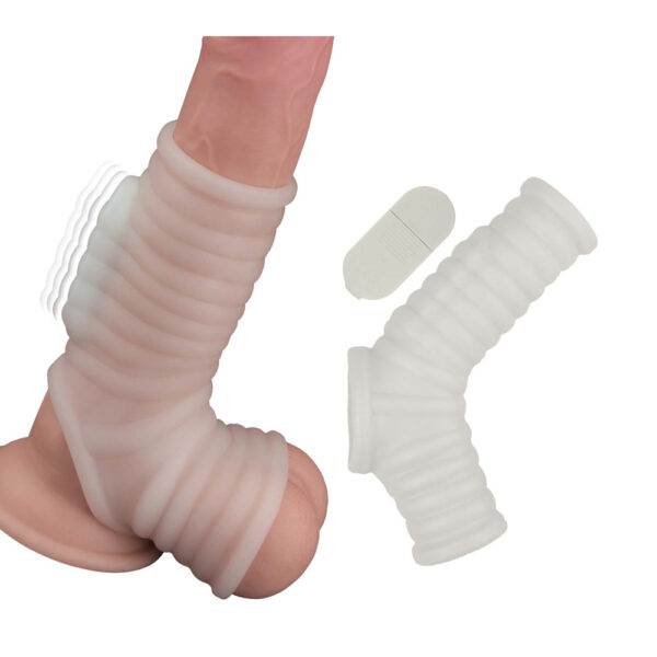 Vibrating Ribbed Sleeve White - Image 3