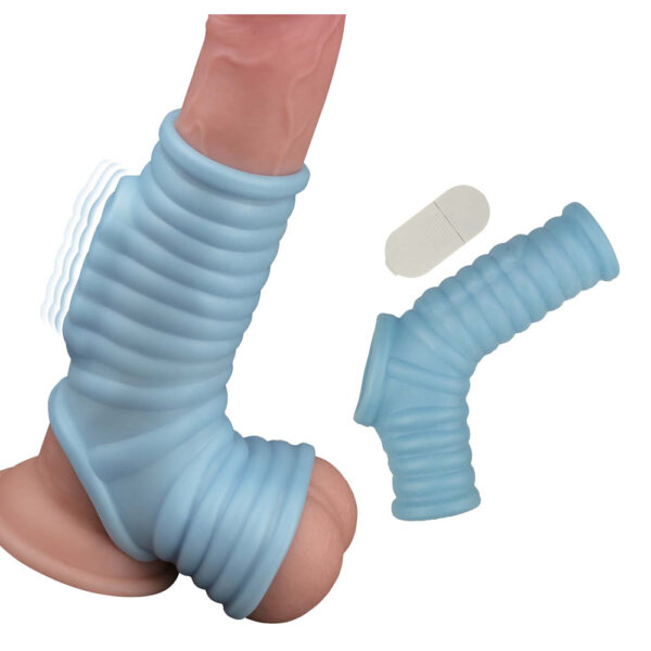 Vibrating Ribbed Sleeve Blue - Image 3