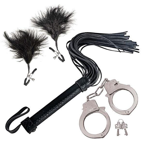 Bondage By Nasstoys Whip, Feather & Cuffs Black - Image 2