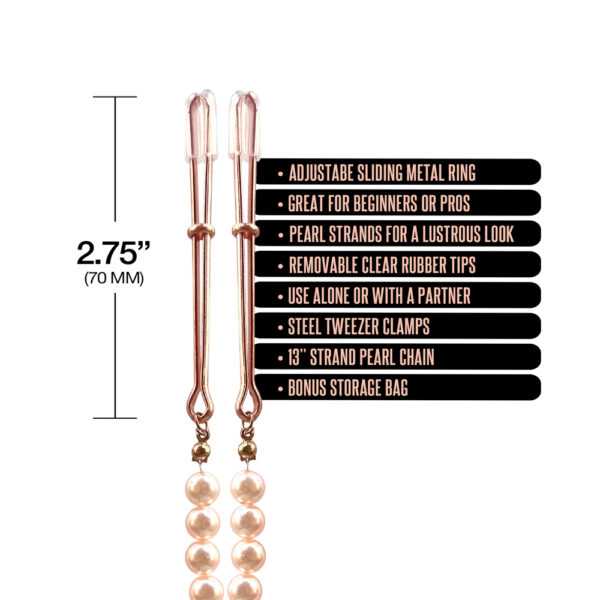 Nixie Adjustable Tweezer Clips With Pearls Rose Gold - Image 3
