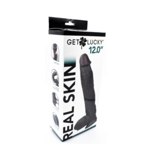 Get Lucky Real Skin 12" Dual Layer Dildo Dark Brown