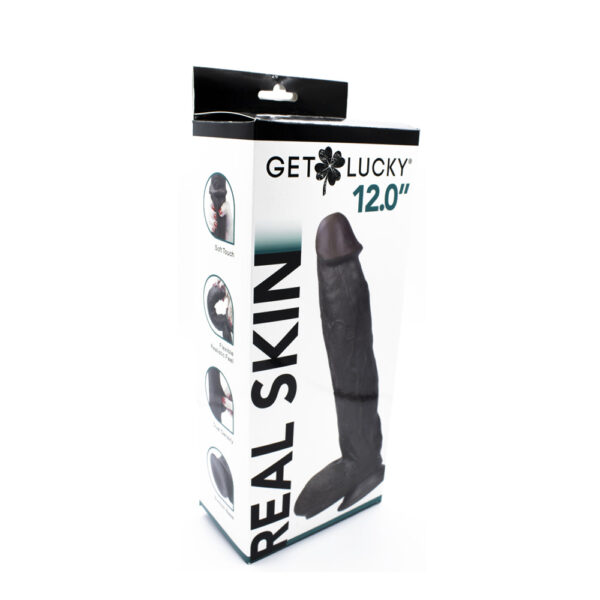 Get Lucky Real Skin 12" Dual Layer Dildo Dark Brown