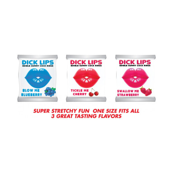 Dicklips Gummy Cock Rings Singles 3 Assorted Flavors 21 Pc Display - Image 2