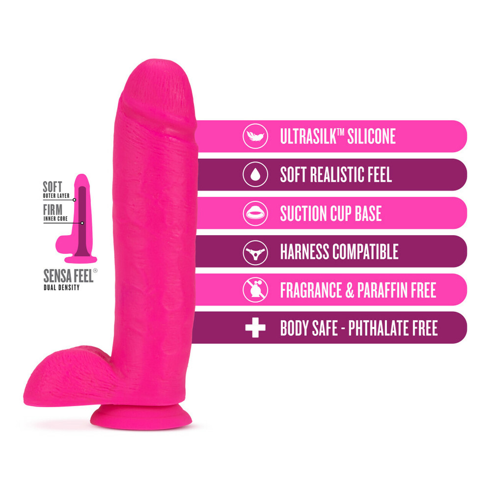 Neo Elite 10" Silicone Dual Density Cock With Balls Neon Pink 3 Neo Elite 10" Silicone Dual Density Cock With Balls Neon Pink - Image 3