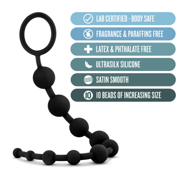 Anal Adventures Platinum Silicone 10 Anal Beads Black - Image 3