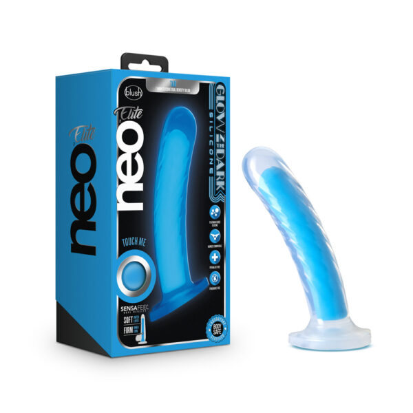 Neo Elite Glow In The Dark Tao 7" Silicone Dual Density Dildo Neon Blue
