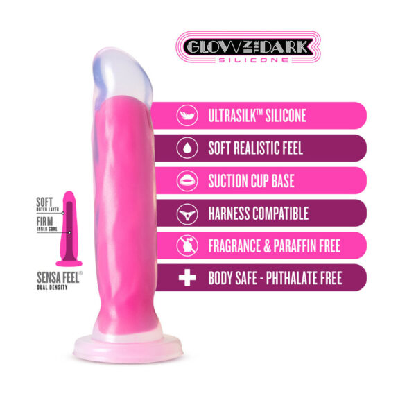 Neo Elite Glow In The Dark Marquee 8" Silicone Dual Density Dildo Neon Pink - Image 3