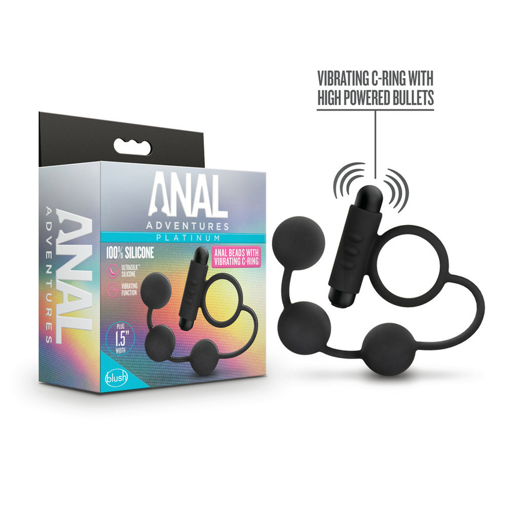 Anal Adventures Platinum Silicone Anal Beads With Vibrating C-Ring Black 1 Anal Adventures Platinum Silicone Anal Beads With Vibrating C-Ring Black
