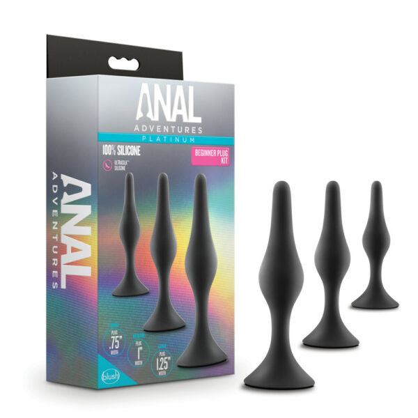 Anal Adventures Platinum Silicone Beginner Plug Kit Black