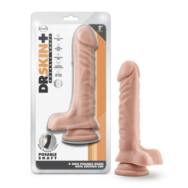 Dr. Skin Plus 9" Posable Dildo With Balls Vanilla