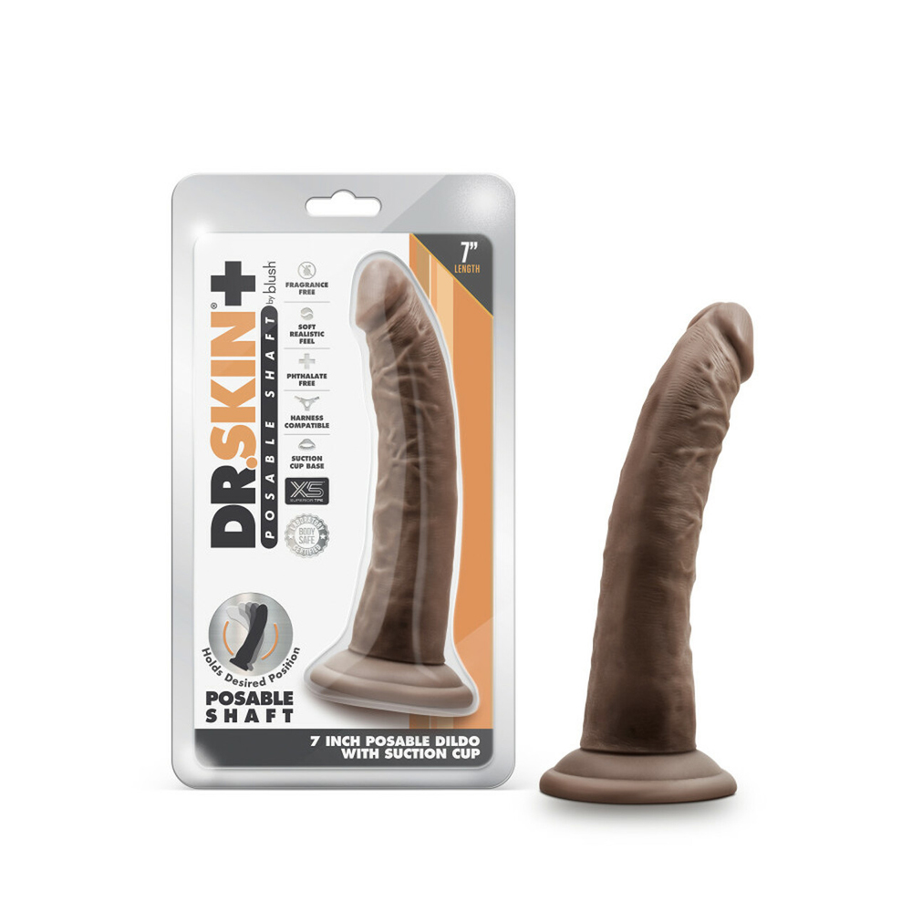 Dr. Skin Plus 7" Posable Dildo Chocolate 1 Dr. Skin Plus 7" Posable Dildo Chocolate