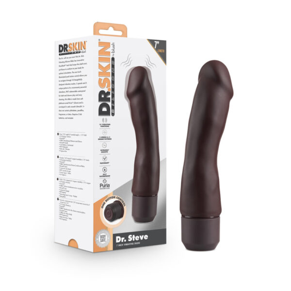 Dr. Skin Silicone Dr. Steve 7'' Vibrating Dildo Brown